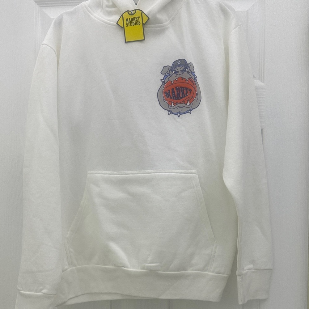White Hoodie Sweater by Market Studios “game over” size medium